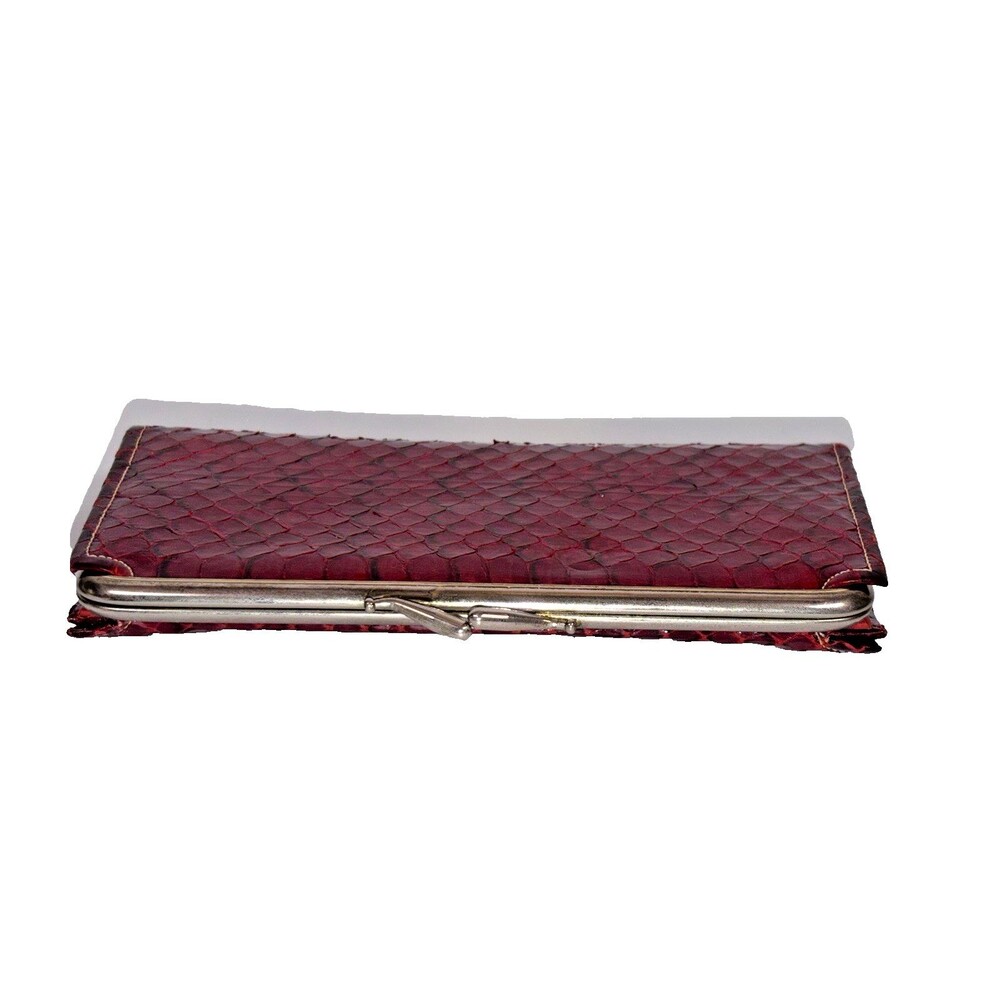 Vintage Baronet Genuine Cobra Snakeskin Red Wallet Clutch Checkbook Purse - Picture 5 of 16